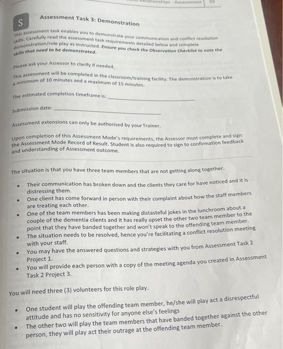 Assessment Task 3: Demonstration This assesisment | Chegg.com