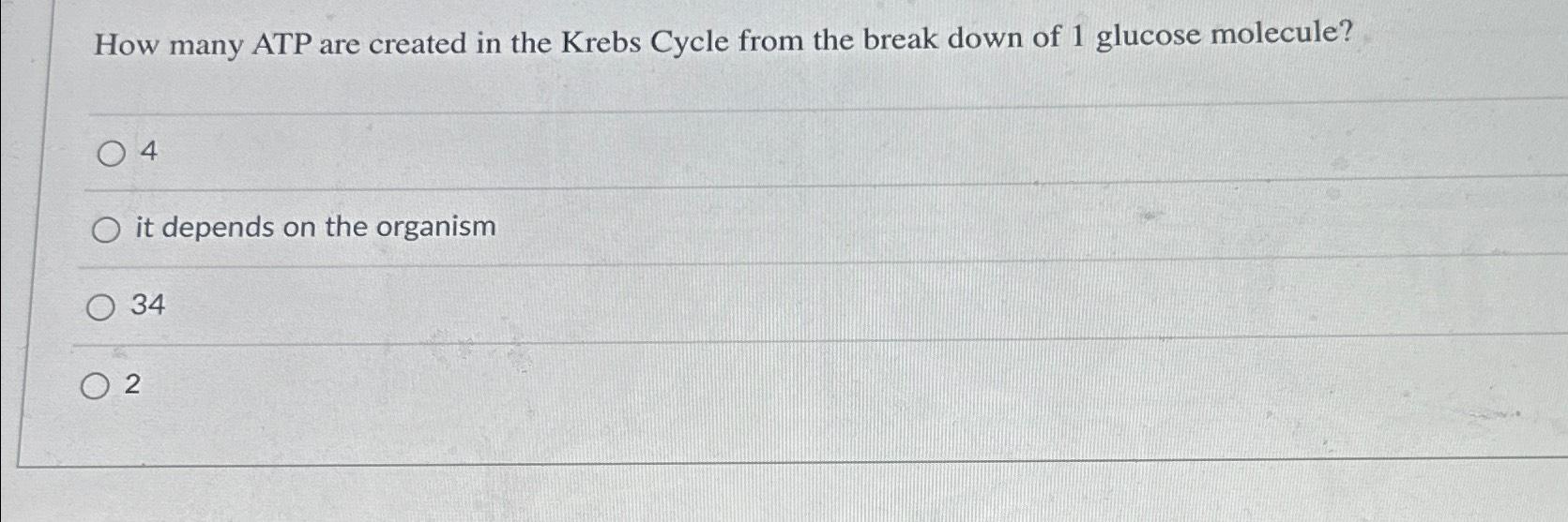 Solved How many ATP are created in the Krebs Cycle from the