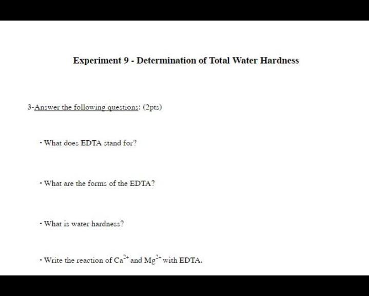 Solved Experiment 9 - Determination Of Total Water Hardness | Chegg.com ...