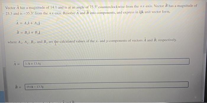 Solved Vector A Has A Magnitude Of 14.1 And Is At An Angle | Chegg.com