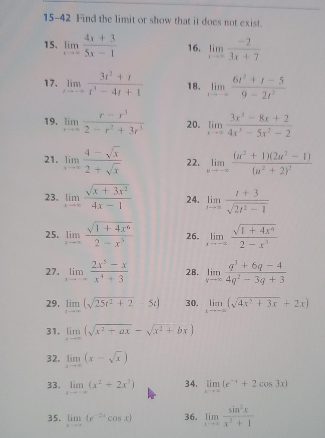 Solved 15-42 Find the limit or show that it does not exist | Chegg.com
