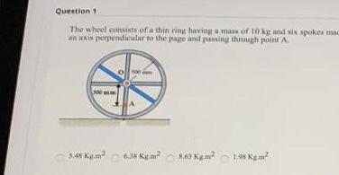 Solved Question 1 The wheel consists of a thin ring wing mas | Chegg.com