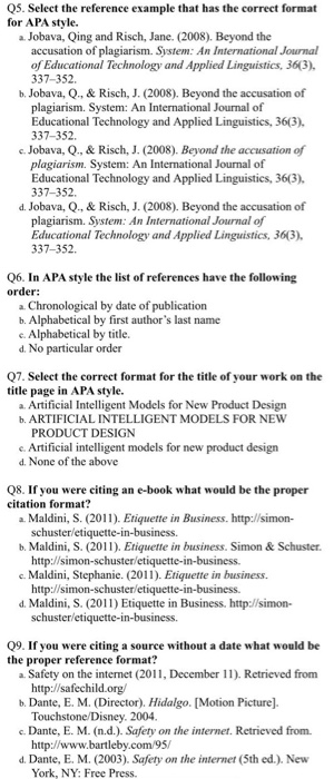 Solved Q1. Select The Correct Usage Of In-text Citation In | Chegg.com