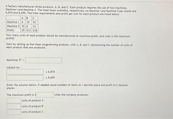 Solved A Factory Manufactures Three Products, A, B, And C. | Chegg.com