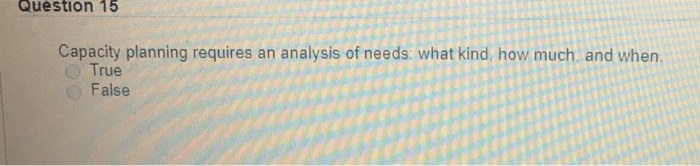 Solved Question 15 Capacity planning requires an analysis of | Chegg.com