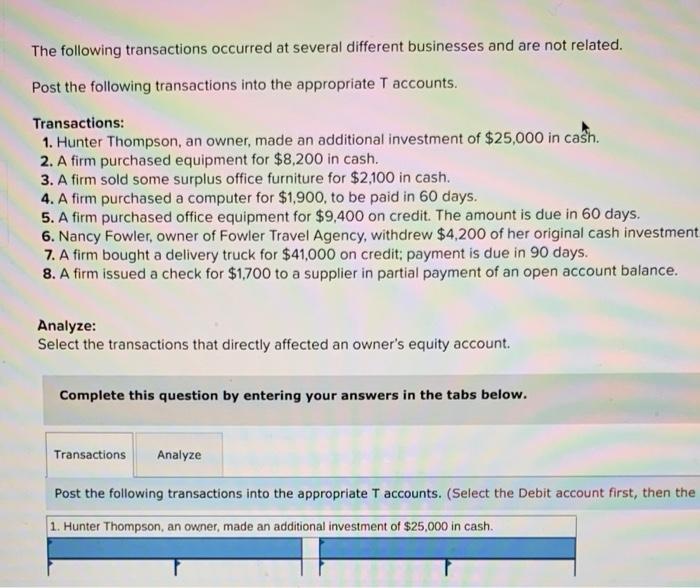 Solved The following transactions occurred at several