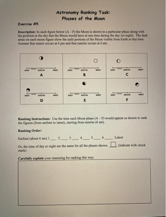 Astronomy Ranking Task: Phases of the Moon Exercise | Chegg.com