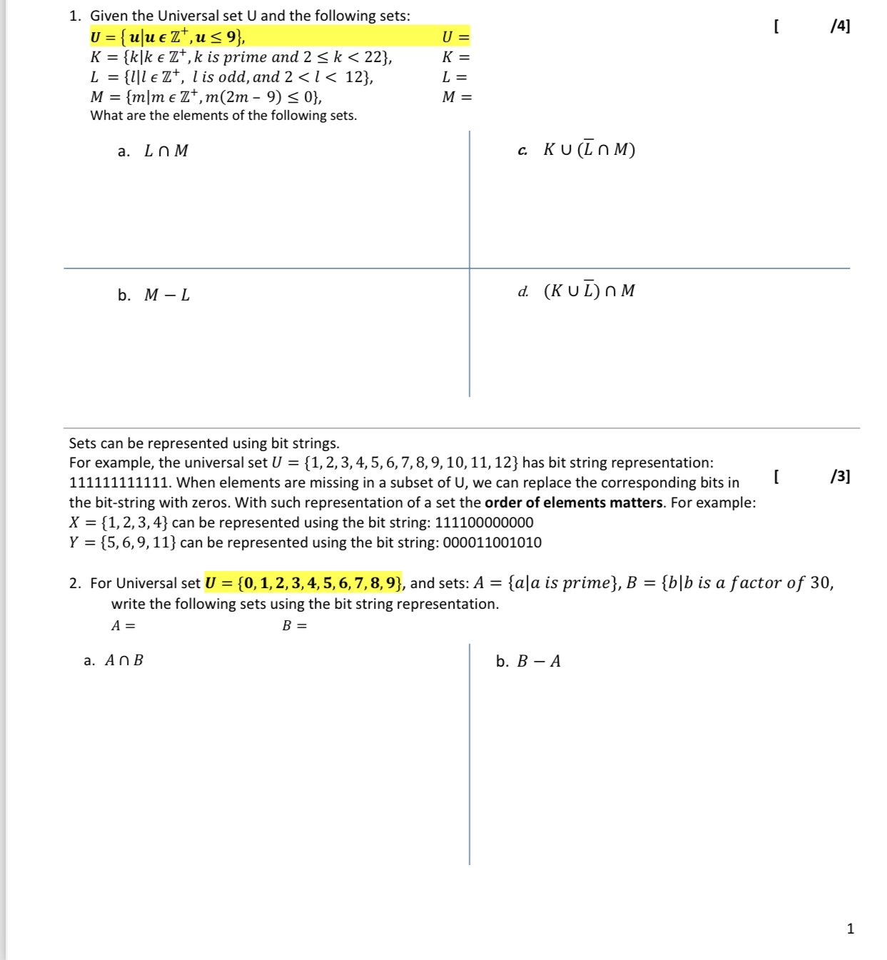 Solved Given The Universal Set U ﻿and The Following | Chegg.com