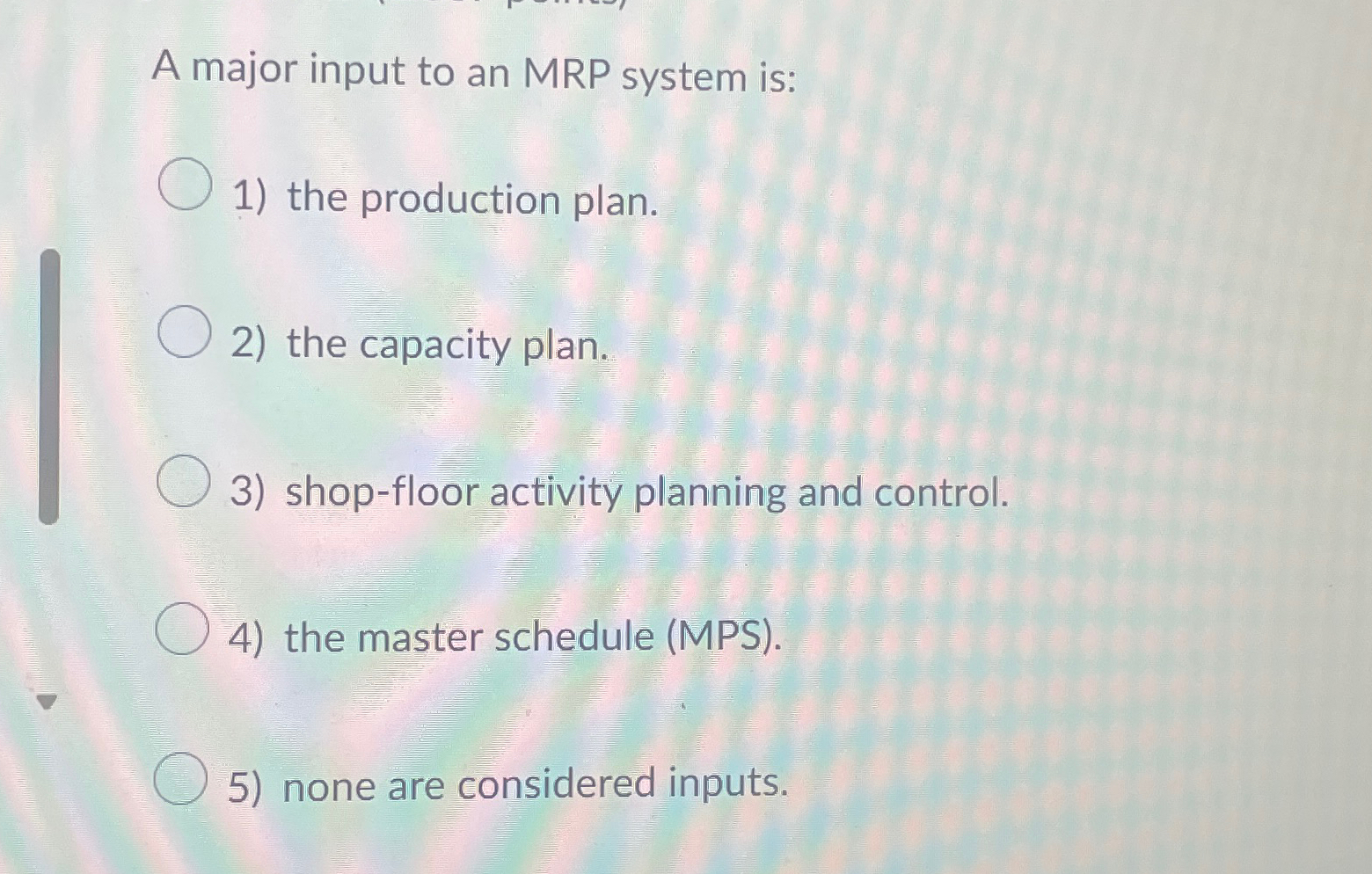 Solved A major input to an MRP system is:the production | Chegg.com