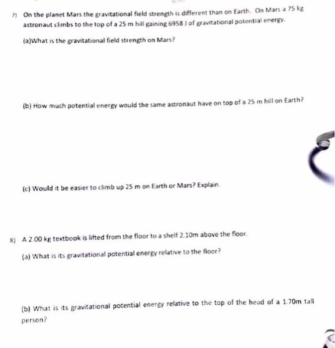 Solved > On the Mars the gravitational field strength