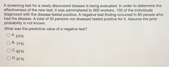 Solved A screening test for a newly discovered disease is | Chegg.com