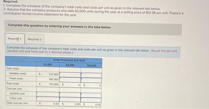 Solved 1. Complete the schedule of the company's total costs | Chegg.com