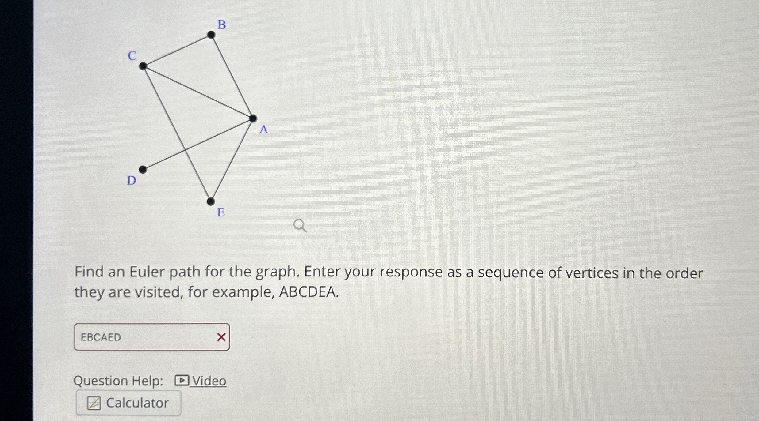 Solved Find an Euler path for the graph. Enter your response | Chegg.com