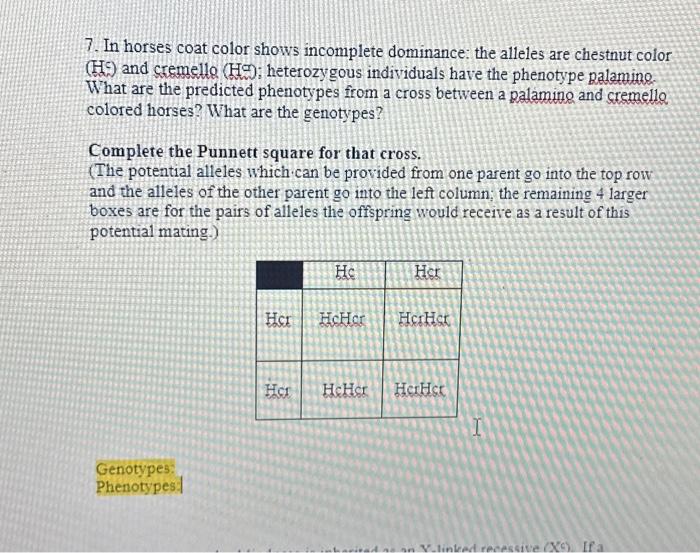 7. In horses coat color shows dominance