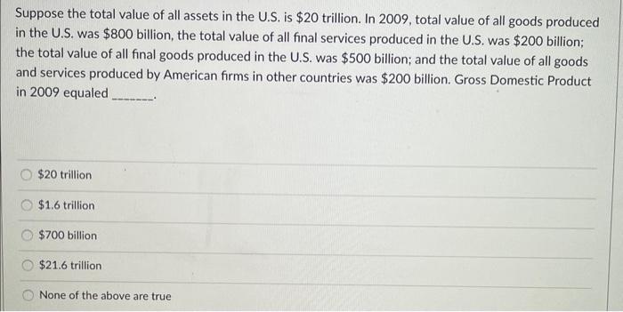 Solved Suppose the total value of all assets in the U.S. is | Chegg.com