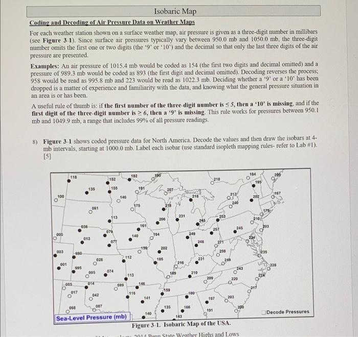 Isobaric Map
Coding and Decoding of Air Pressure Data on Weather Maps
For each weather station shown on a surface weather map