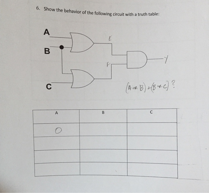 6. Show the behavior of the following circuit with a truth (A OR B) + (8 + C) ?