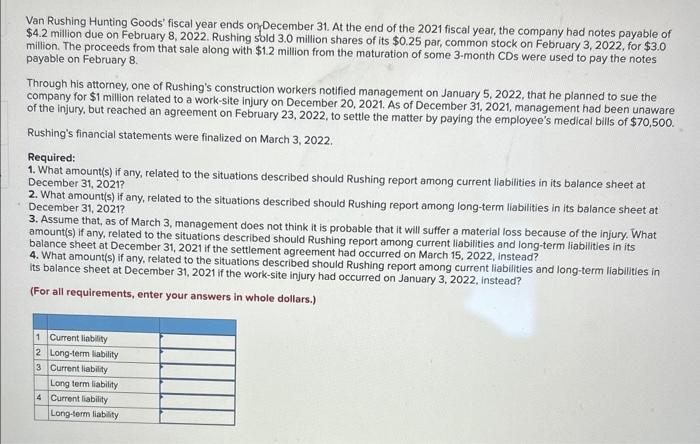 Solved Van Rushing Hunting Goods' fiscal year ends | Chegg.com