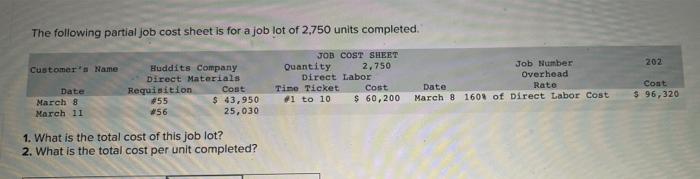 solved-the-following-partial-job-cost-sheet-is-for-a-job-lot-chegg