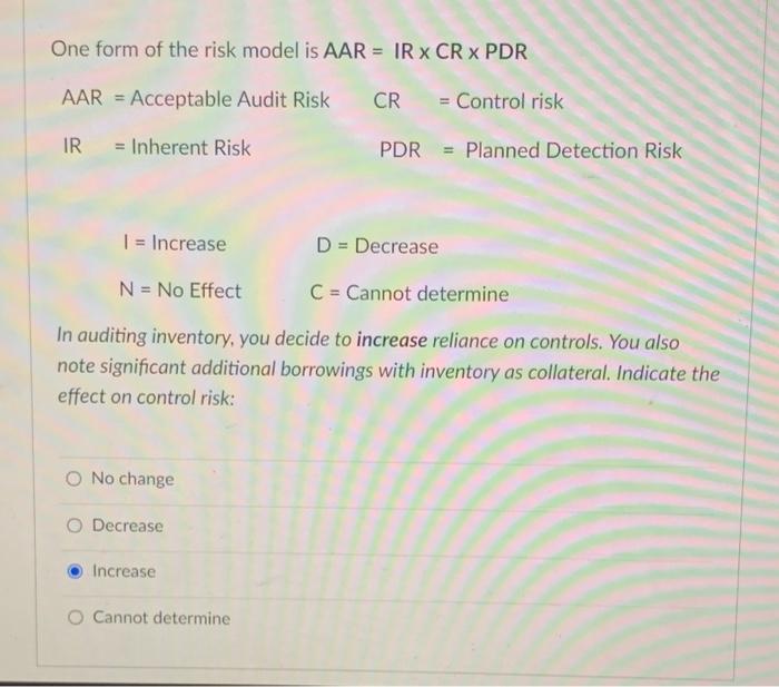 Solved One form of the risk model is AAR=IR×CR×PDR In | Chegg.com