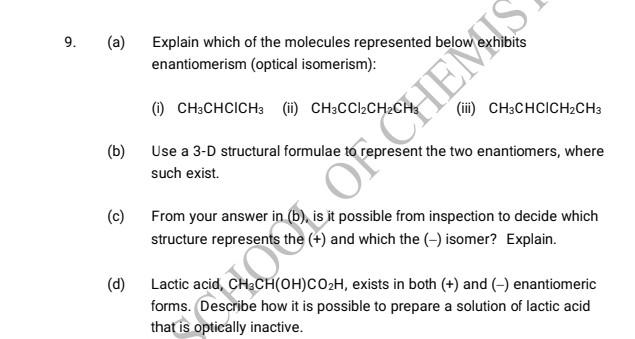 Solved 9. (a) Explain which of the molecules represented | Chegg.com