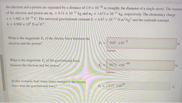 Solved An Electron And A Proton Are Separated By A Distan Chegg Com