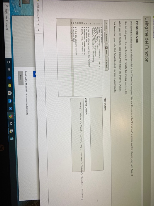 Solved Using the del Function Finish this Code We have a | Chegg.com
