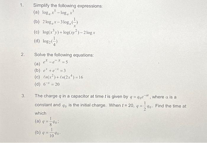 Solved 1. Simplify The Following Expressions: (a) | Chegg.com