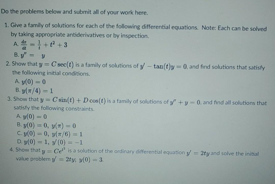 Solved Do the problems below and submit all of your work | Chegg.com