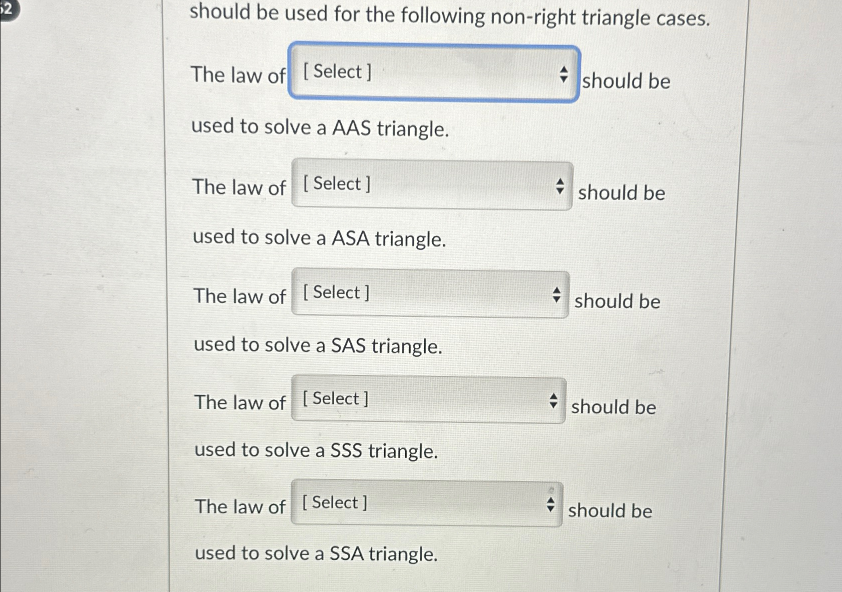 Solved should be used for the following non-right triangle