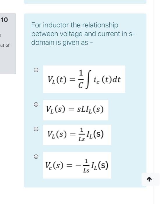 Solved 10 For inductor the relationship between voltage and | Chegg.com