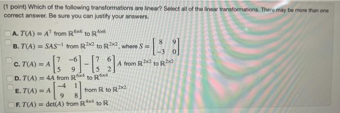 Solved (1 point) Which of the following transformations are | Chegg.com