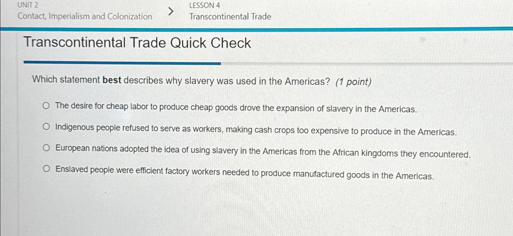 Solved UNIT 2LESSON 4Contact, Imperialism and | Chegg.com