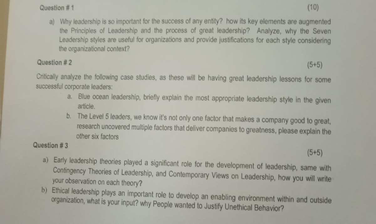 Solved Question #1a) ﻿Why leadership is so important for the | Chegg.com