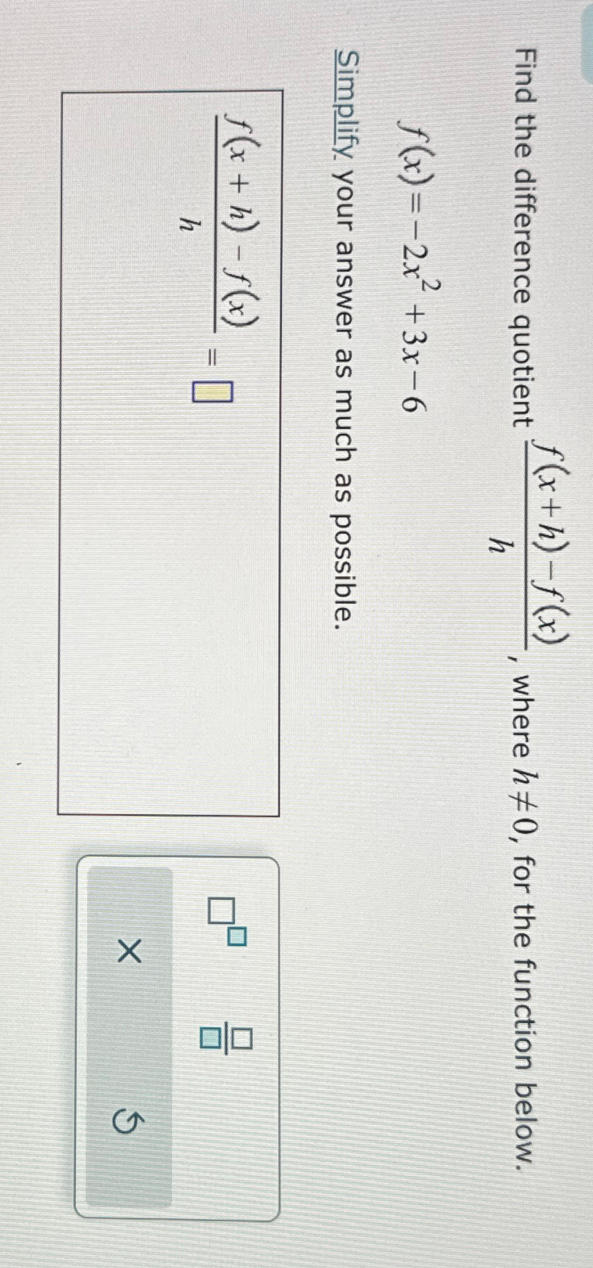 Solved Find The Difference Quotient Fxh Fxh ﻿where 2475