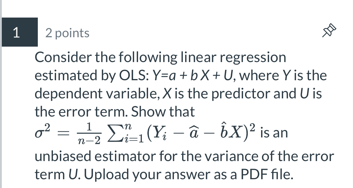 Solved 2 ﻿pointsConsider the following linear regression | Chegg.com 