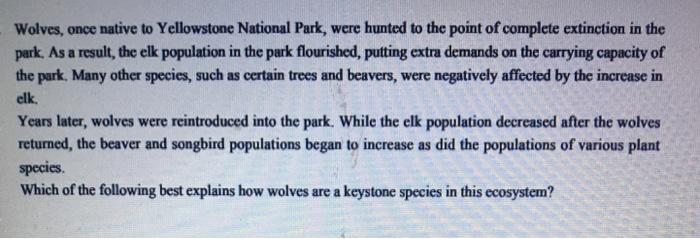 Solved Wolves, Once Native To Yellowstone National Park, | Chegg.com