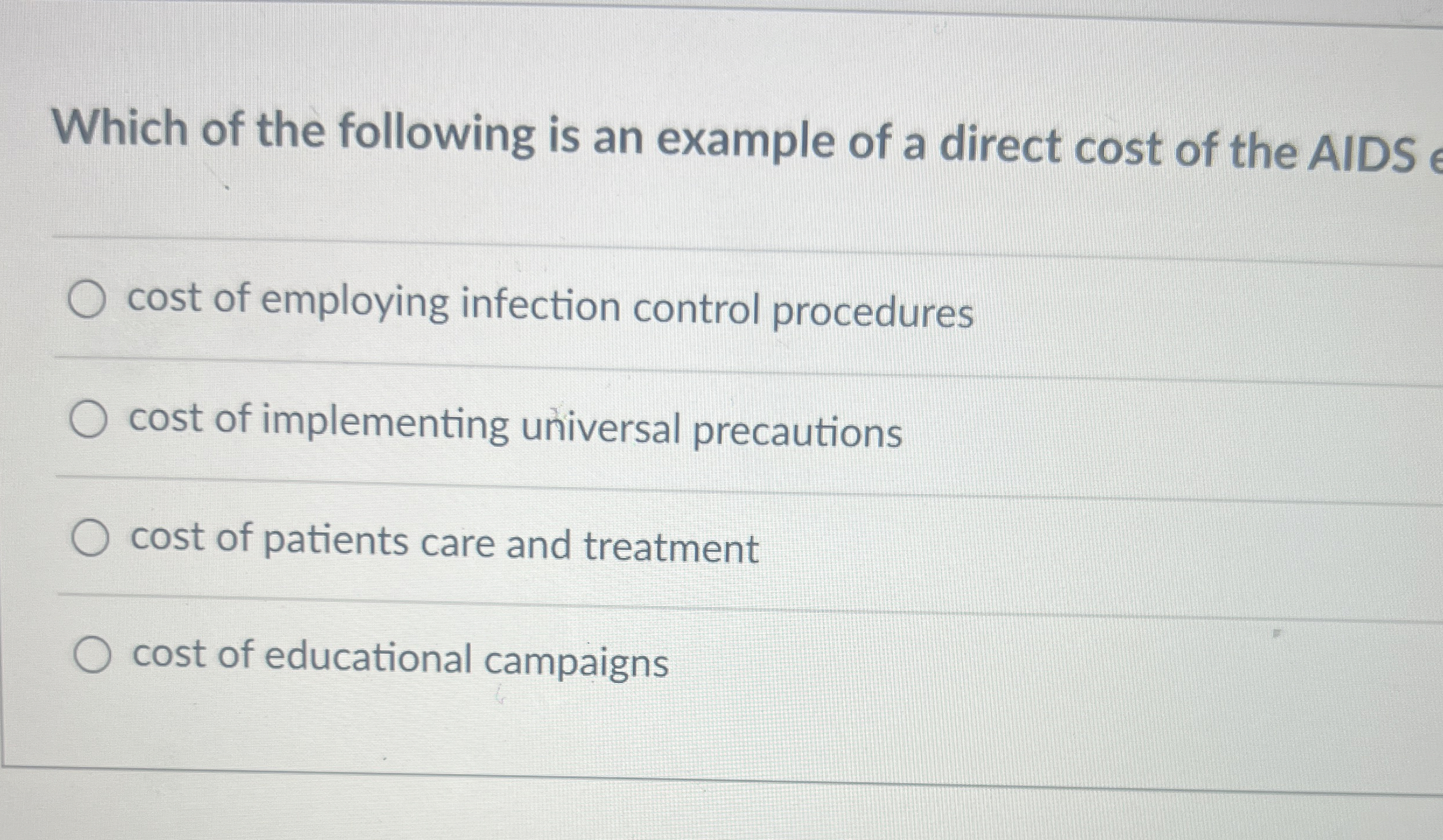 Solved Which of the following is an example of a direct cost | Chegg.com