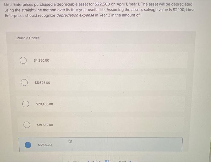 Solved Lima Enterprises purchased a depreciable asset for