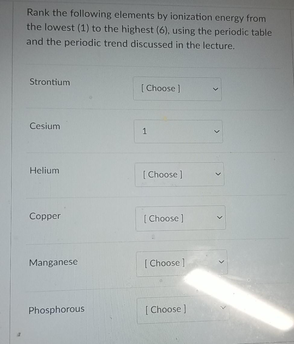 Solved Rank The Following Elements By Atomic Radius From The | Chegg.com