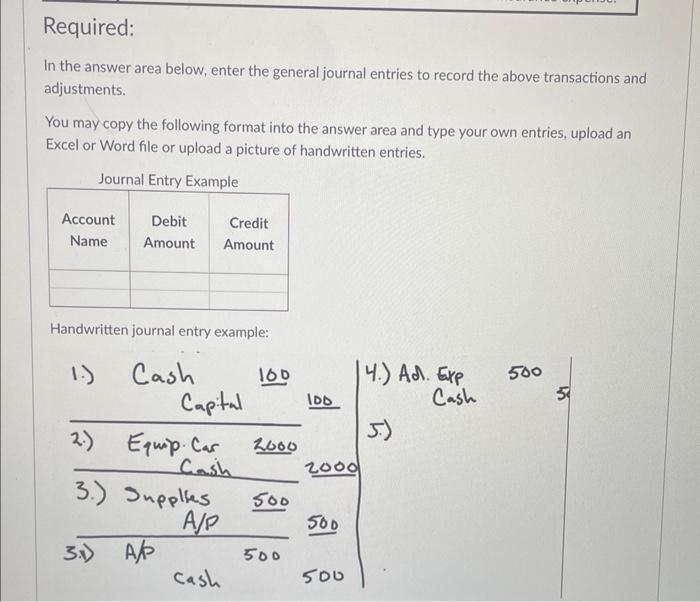 Solved Transactions In The Answer Area Below, Enter The | Chegg.com