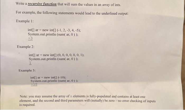 Solved Write a recursive function that will sum the values | Chegg.com