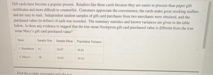 Solved Gift Cards Have Become A Popular Present Retailers Chegg