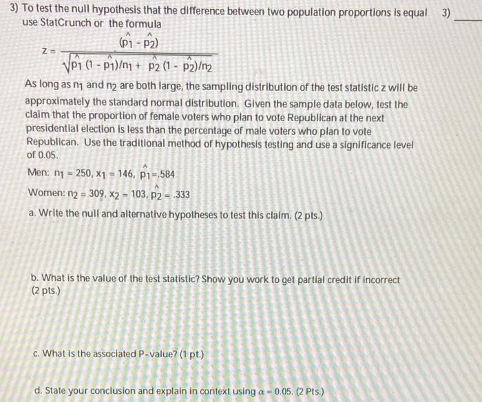 null hypothesis test for difference