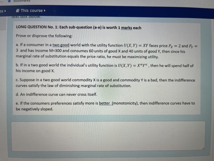 Solved Bookmarks Es This Course Text Box Below Long Quest Chegg Com