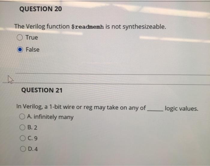 Solved QUESTION 20 The Verilog function $readmemh is not | Chegg.com