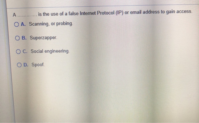 Solved ......... is the use of a false Internet Protocol | Chegg.com