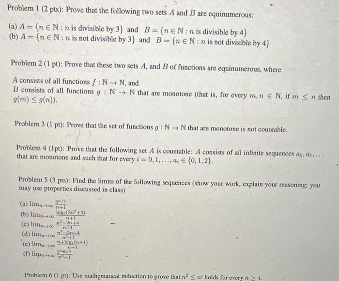 Solved Problem 1 ( 2 Pts): Prove That The Following Two Sets | Chegg.com