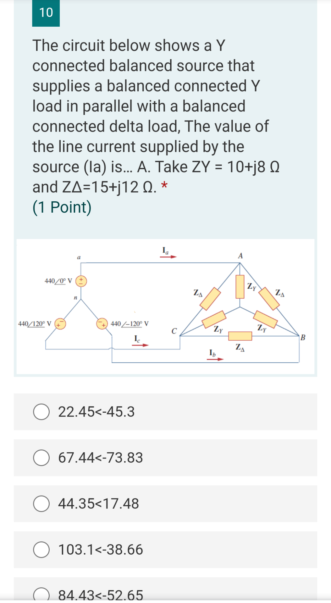 Solved 10 The circuit below shows a Y connected balanced | Chegg.com