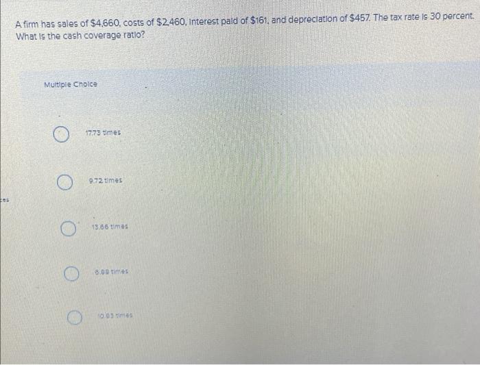Solved A Firm Has Sales Of 4 660 Costs Of 2 460 Interest Chegg